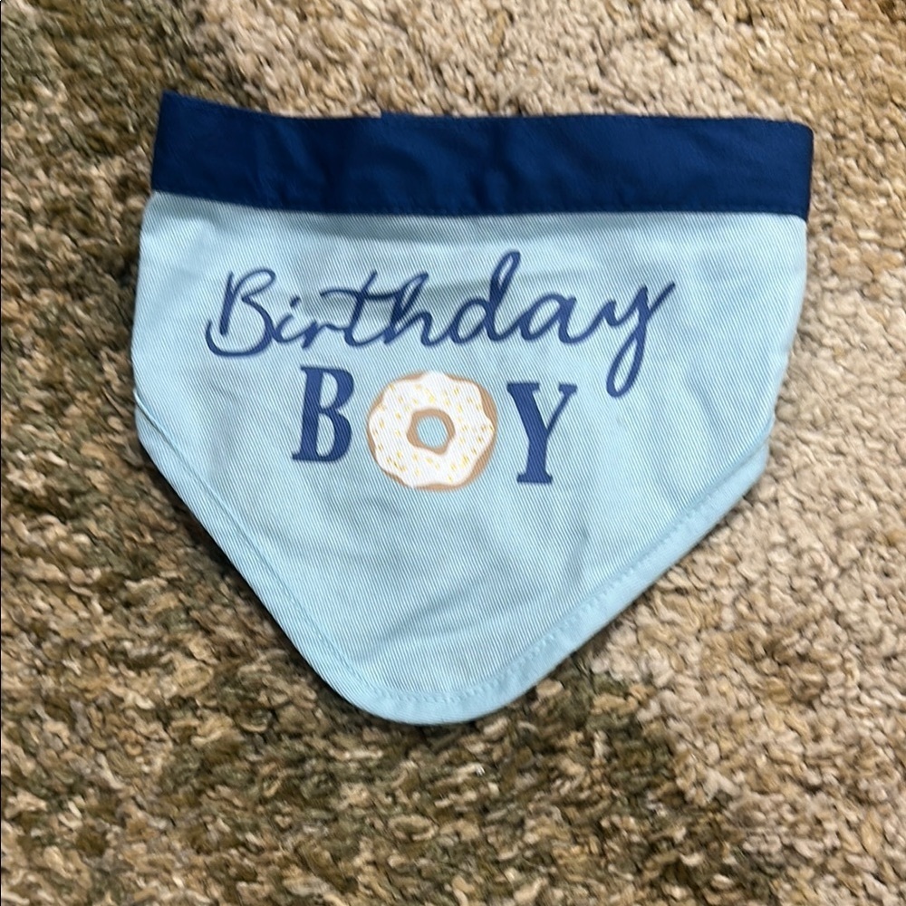 Dog Birthday Blue 'Birthday Boy' Dog Bandana Velcro Closure Donut Accent NWOT